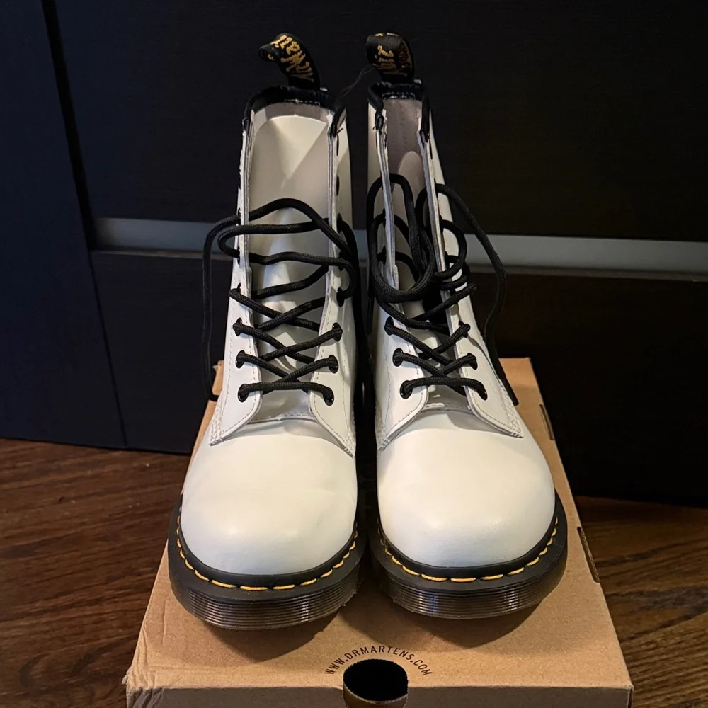 Dr. Martens White and Black Leather Boots - Picture 6 of 6